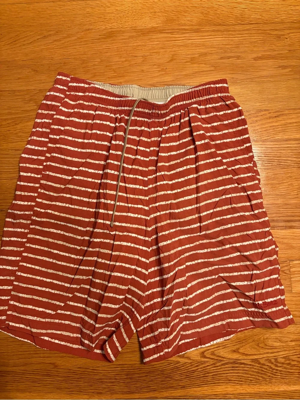 L.L. Bean Men's Rust and Cream Striped Swim Trunks